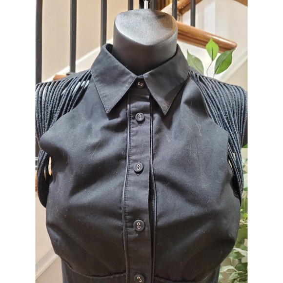 Nanette Lepore Women Black Solid Collared Sleeveless Casual Knee Length Dress 6 - Picture 2 of 9